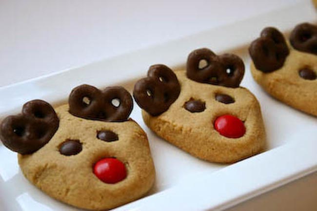 Peanut Butter reindeer cookies with Pretzels