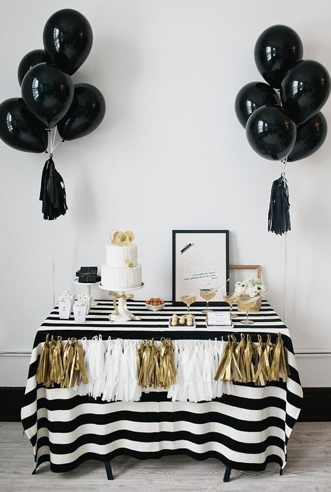 Kate Spade black and white striped dessert table