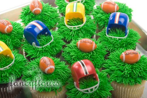 Super Cute Football Cupcakes With Helmets For A Football Party