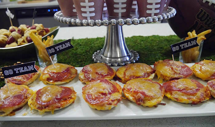 Football Party Bagel Pizzas- Such A Great DIY- B. Lovely Events
