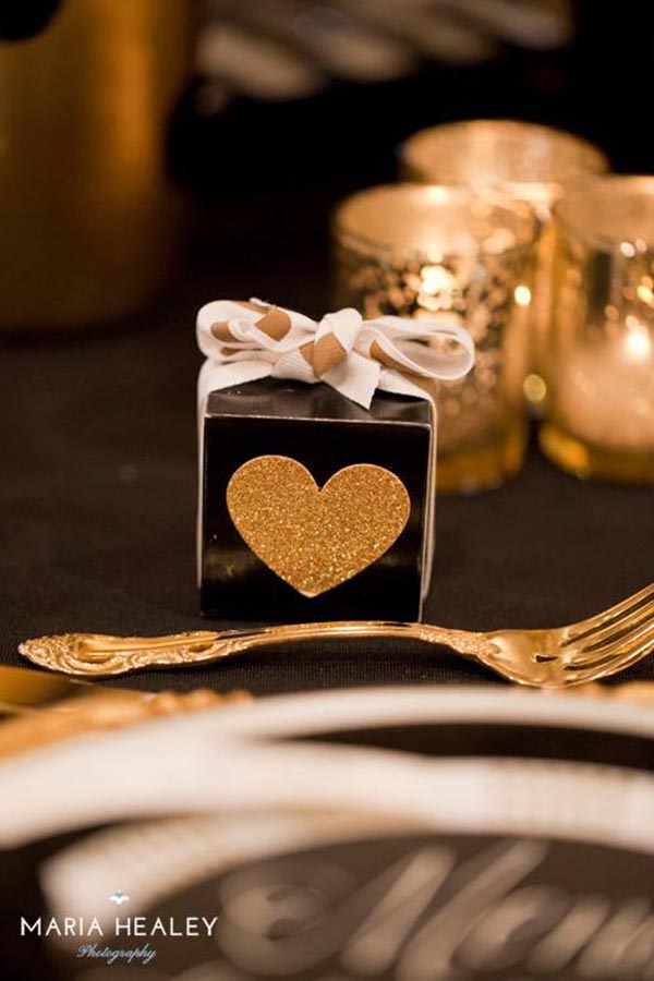Black and gold favor boxes