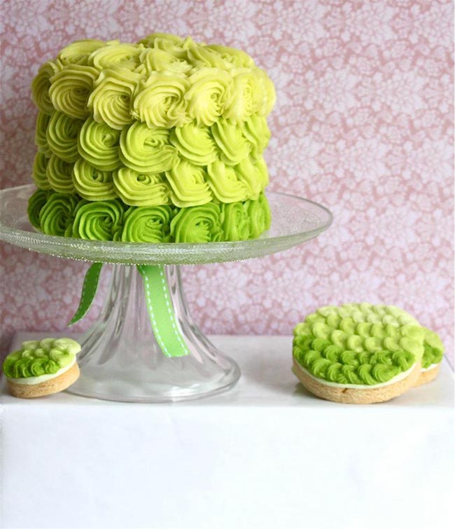 Cute green Ombre Cake And Cookies For St. Patrick's Day!