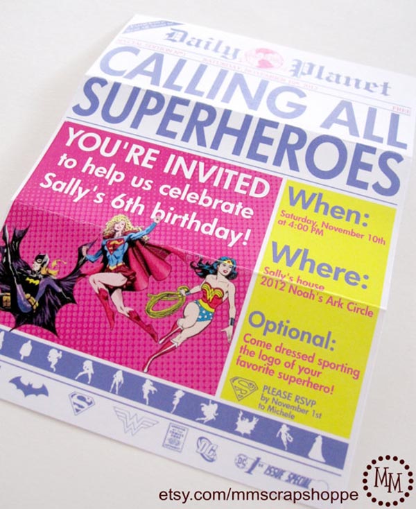 Girls Superhero Party Invite