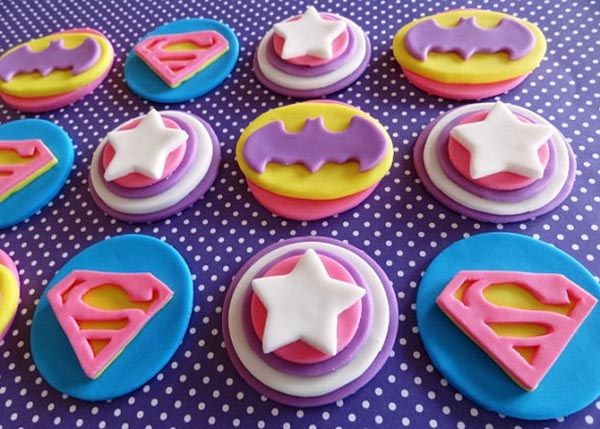 Love these fondant superhero cupcakes for a girls party