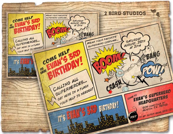 Vintage Comic strip Superhero Invitation