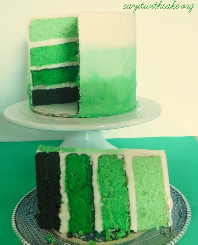 water color green ombre cake st. Patrick's day