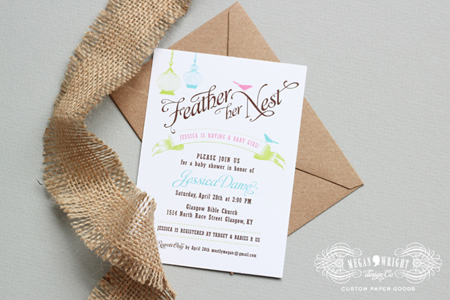 Feather Her Nest Baby shower invite