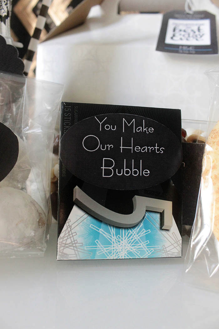 You make my heart bubble welcome bag gum- B. Lovely Events