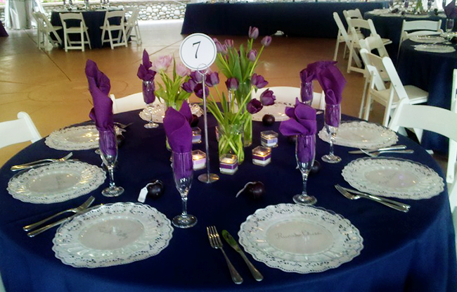 Purple tulip centerpieces