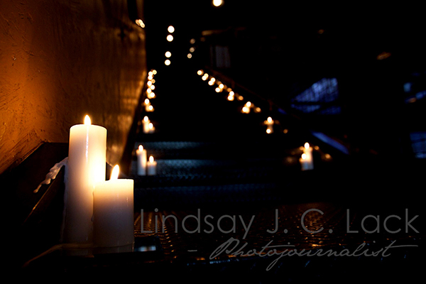 Candlelit Stairway- Cute for wedding reception
