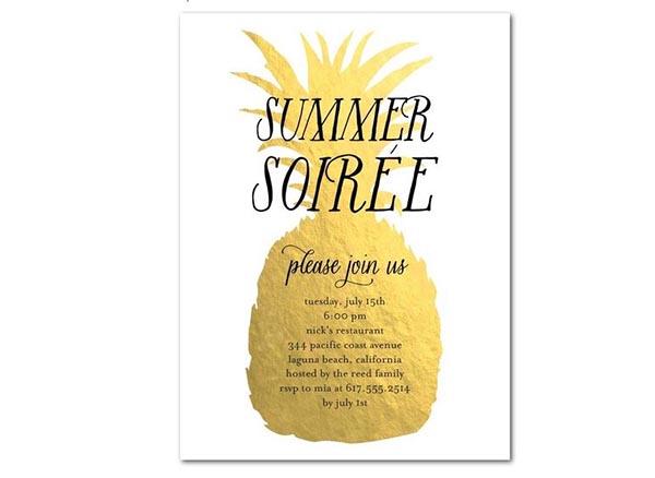 Gold shimmery Pineapple Party Invitation
