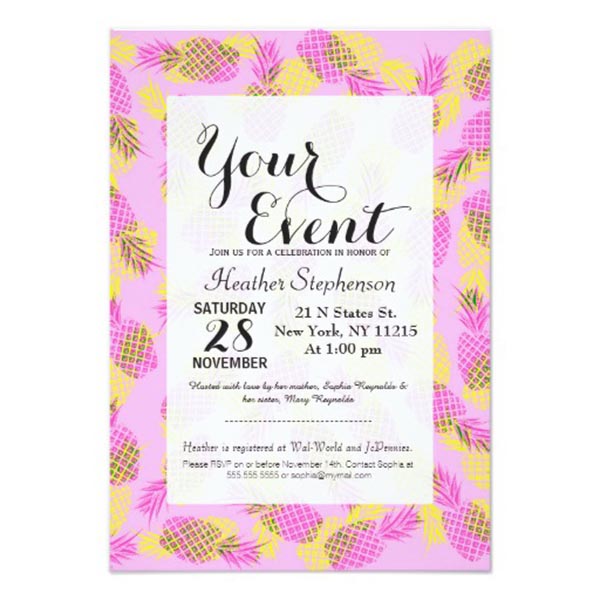 Pink and Yellow Modern Pineapple Party Invitation