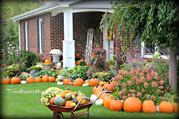 Look at all of the fun pumpkins on this fall porch!