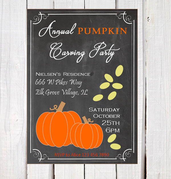 Darling chalkboard pumpkin carving invite!