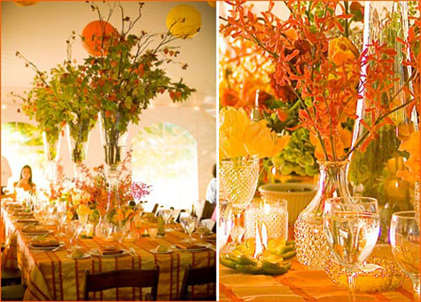Love these colors in these fall wedding centerpieces!