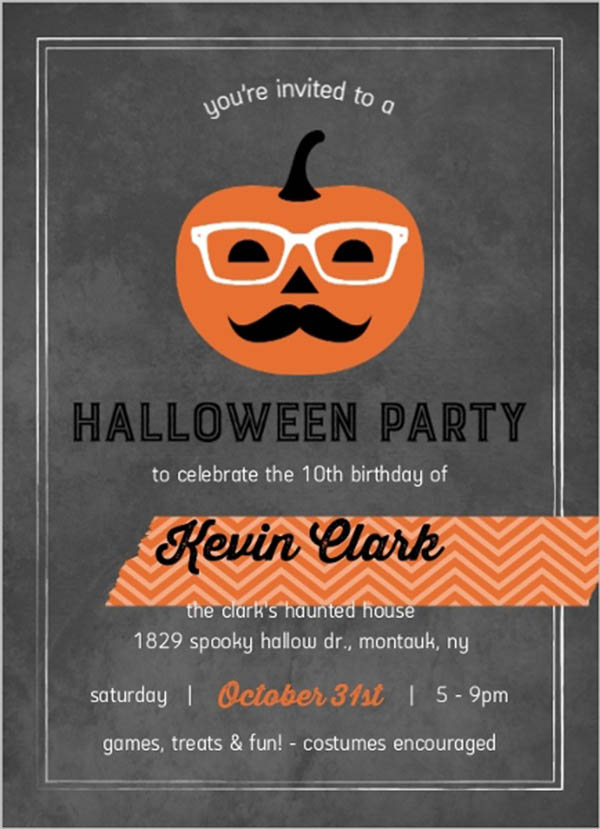 Love this fun Hipster Pumpkin Halloween Invitation