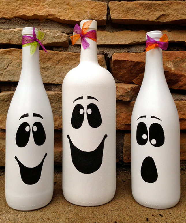 Wine bottle Ghosts For Halloween!