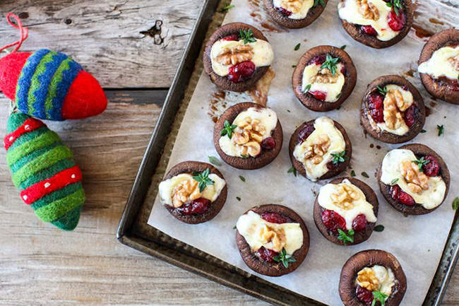Cranberry & Brie stuffed Mushrooms- Perfect Appetizer for Thanksgiving