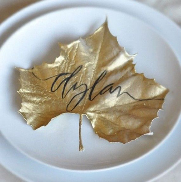 Gold Leaf place cards for Thanksgiving