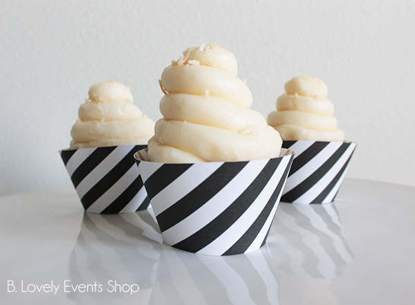 Black Stripe Cupcake Wrappers- B. Lovely Events