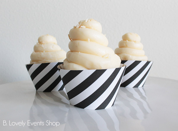 Black Stripe Cupcake Wrappers- B. Lovely Events