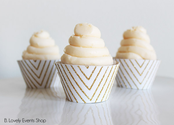 Gold Chevron Cupcake Wrappers- B. Lovely Events