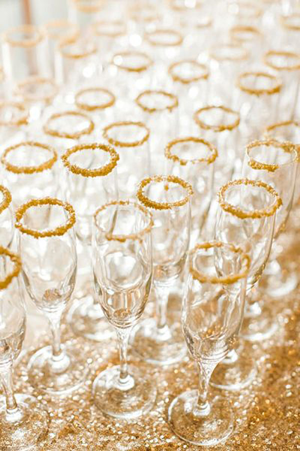 Gold Flake Rimmed Champagne glasses- Love this