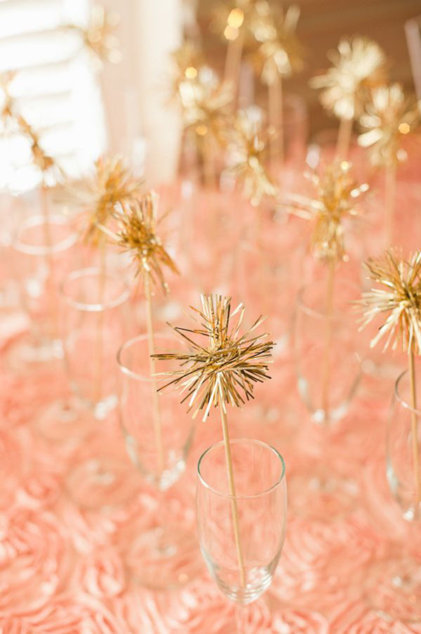 Gold Tinsel Pom pom drink stirrers