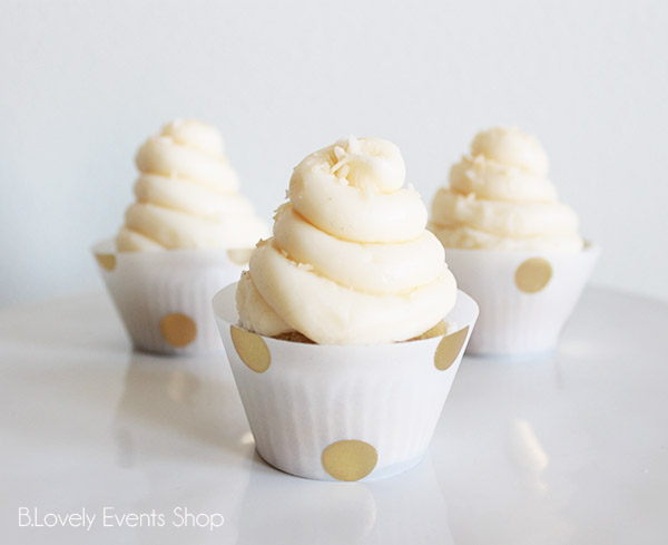 Large Gold Polka Dot Cupcake Wrappers- B. Lovely Events