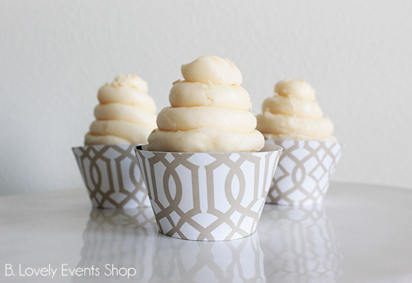 Light Brown Vintage Chic Pattern Cupcake Wrappers- B. Lovely Events