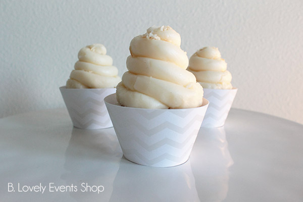 White And Silver Chevron Cupcake Wrappers- B. Lovely Events