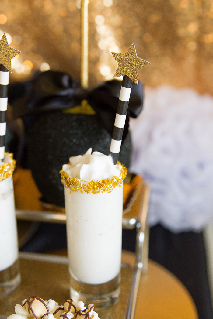 Black and gold Oscar Party- Milkshake treats -See More Oscar Party Ideas On B. Lovely Events