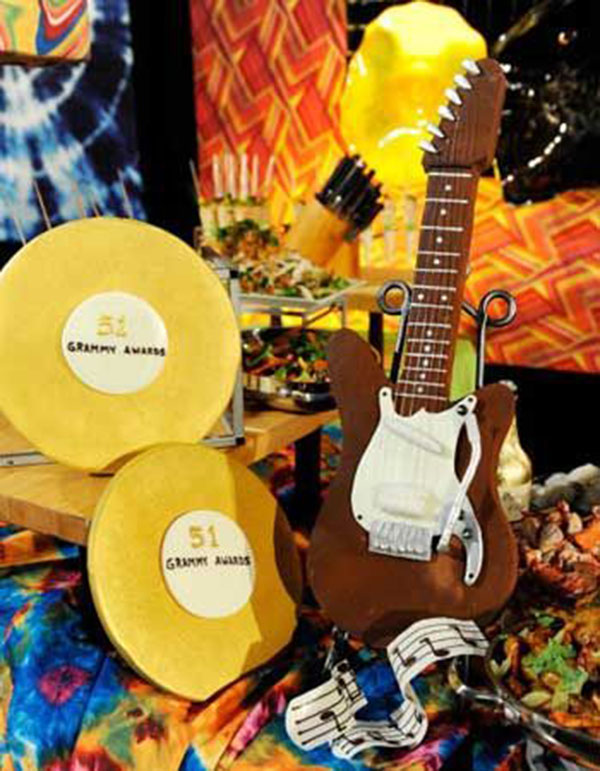 Chocolate Guitar and Gold Vinyl Cake-perfect for a Grammy Party!