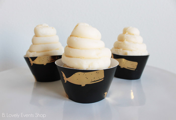 Gold Whale Nautical Cupcake Wrappers -Get These For Your Celebration At B. Lovely Events Shop
