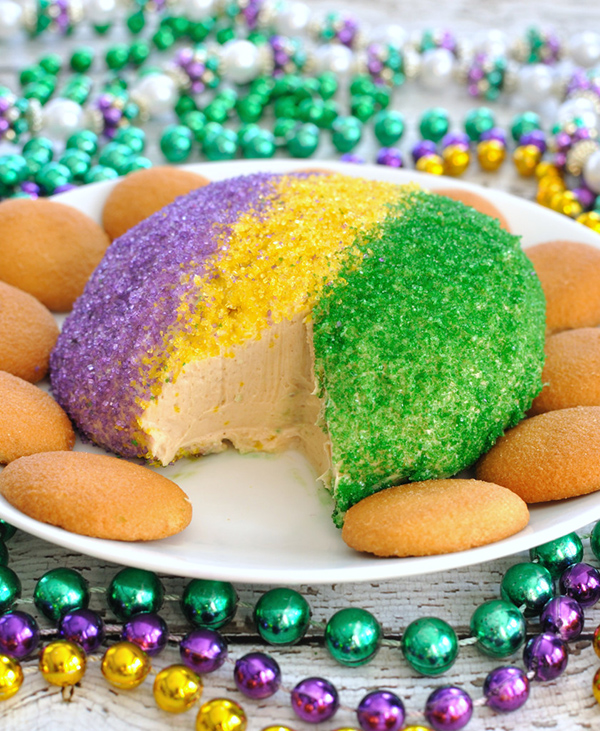 King Cake Cheese Ball for Mardi Gras! -See More Of The10 Best & Yummy Mardi Gras Recipes - B. Lovely Events