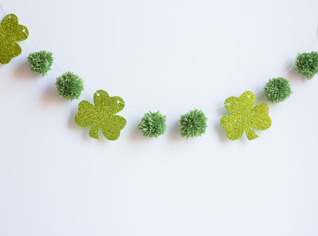 St. Patricks Day Shamrock Garland with pom poms! -See More Shamrock Banners & Garlands On The Blog! B. Lovely Events