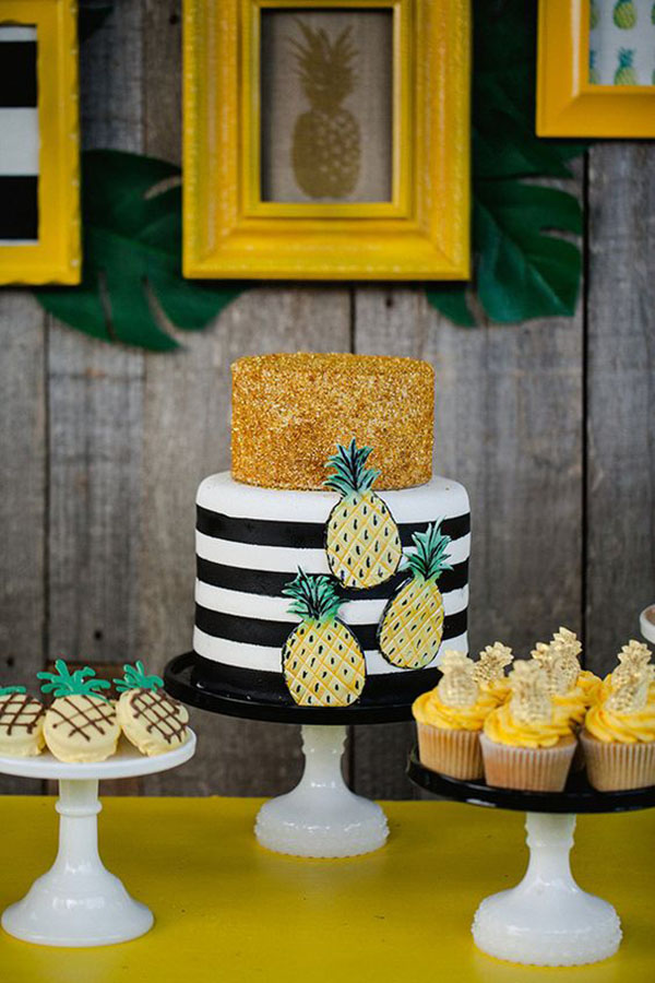 Beautiful Black and white pineapple cake - See More Lovely Pineapple Party Ideas At B. Lovely Events!