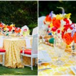 Colorful and bright spring wedding tablescape