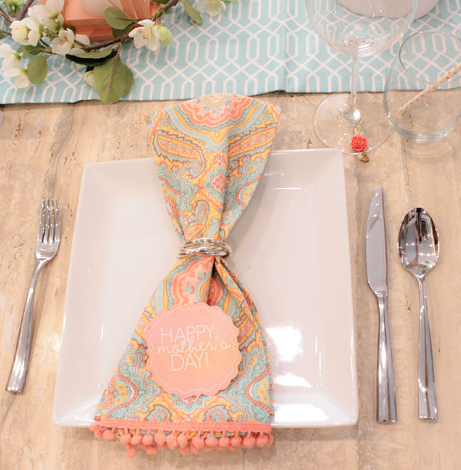 Fun Mother's Day Table And napkins for a lovely place setting- See How To Put It Together On B. Lovely Events!