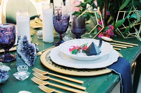 Geode Gem Table Setting - See more amazing party trends for 2016 at B. Lovely Events!