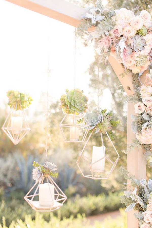 Geometric Flower arrantments make great party ideas - See more amazing party trends for 2016 at B. Lovely Events!