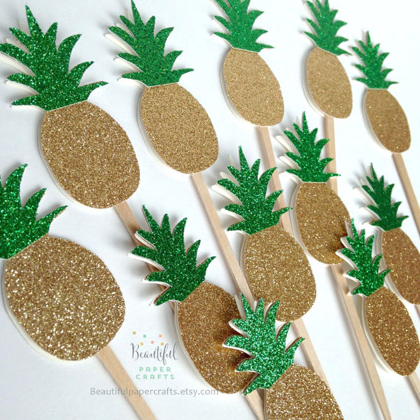 Gold Pineapple toppers are so cute! - See More Lovely Pineapple Party Ideas At B. Lovely Events!