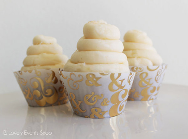 Gold ampersand cupcake wrappers- See The new gold cupcake wrappers at B. Lovely Events Shop