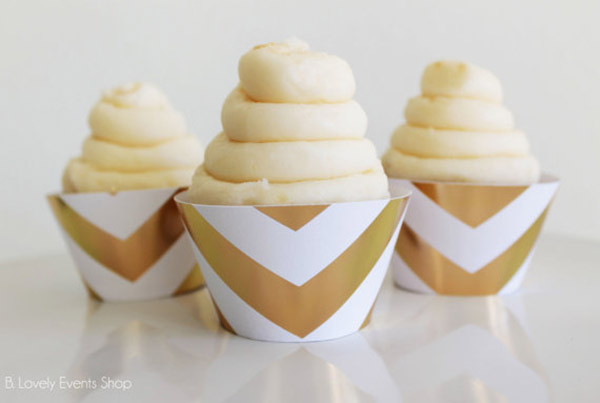 Gold chevron cupcake wrappers- See The new gold cupcake wrappers at B. Lovely Events Shop