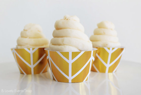 Modern gold chevron cupcake wrappers- See The new gold cupcake wrappers at B. Lovely Events Shop