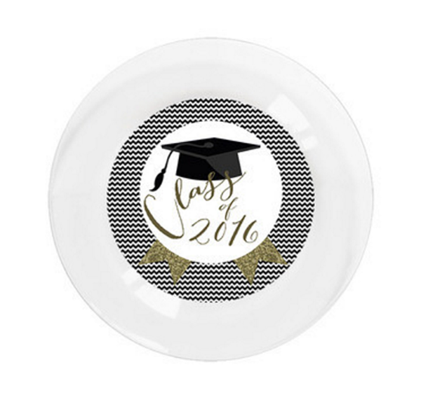 Class of 2016 custom gold glitter graduation plates- See More Gold Graduation Ideas on B. Lovely Events