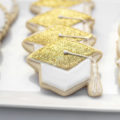 Gold Glitter Grad Hat Cookies - See More Gold Graduation Ideas on B. Lovely Events