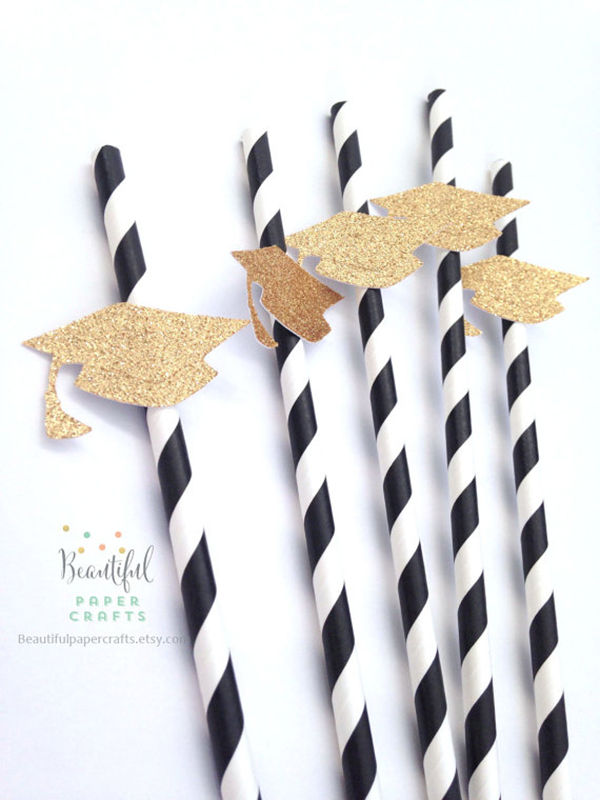Gold Grad Hat Straws! - See More Gold Graduation Ideas on B. Lovely Events
