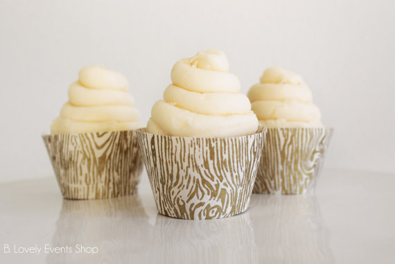 Rustic And Chic Gold Wood Grain Cupcake Wrappers- Shop them on B. Lovely Events Shop