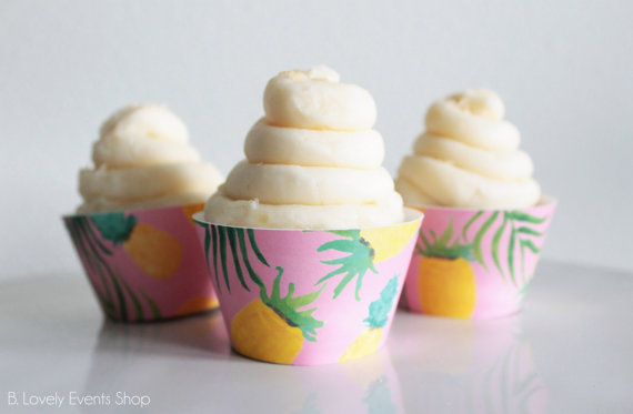 Tropical Aloha Watercolor Pineapple Cupcake Wrappers- Shop them on B. Lovely Events Shop